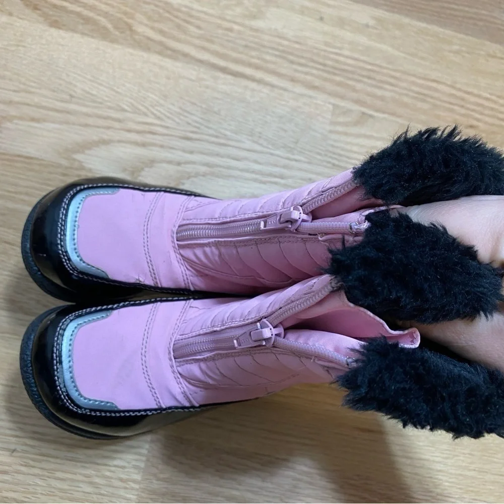 Totes Pink Snow Boots Zip Up Sz 6 Baby Toddler Girls Winter Black Faux Fur